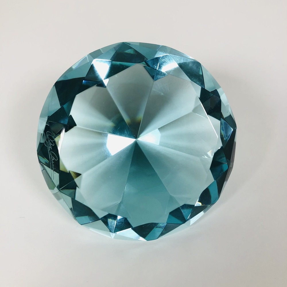Oleg Cassini Crystal Aqua Color Diamond Cut Paperweight